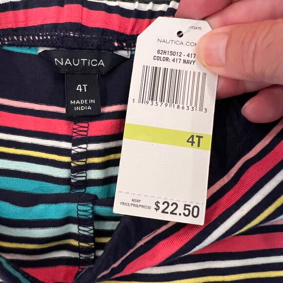 NWT Nautica Girls' Navy, Pink, Teal. White & Yellow Stripe Print Leggings - 4T - Picture 5 of 8